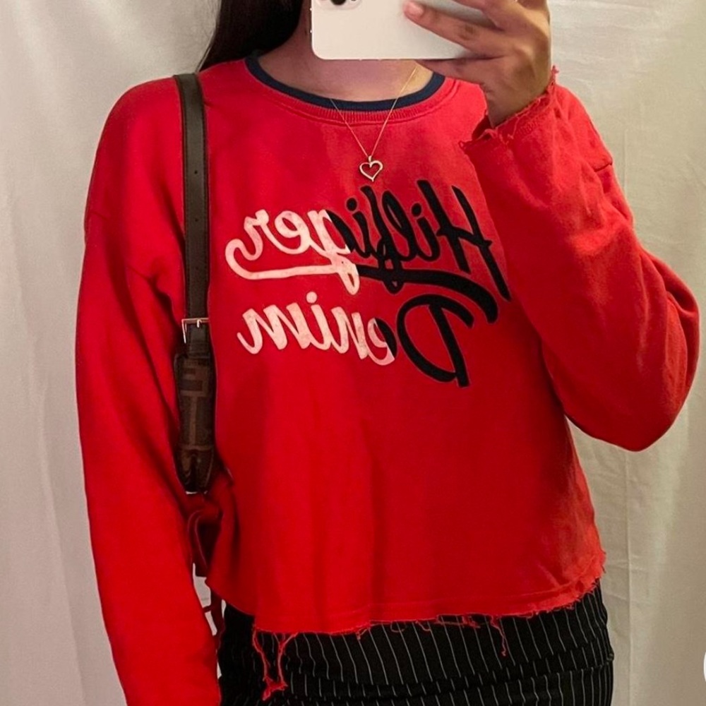 Red crew neck oversized sweater
